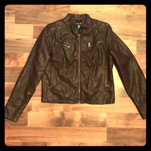 Brown Pleather Zip Up Jacket